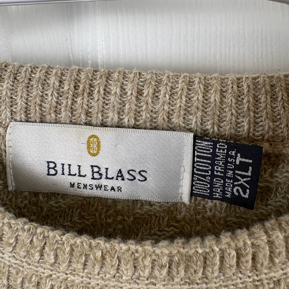 Vtg Bill Blass Sweater 2XLT 100% Cotton Tan Grandpa Retro Indie Granola Academia - Picture 2 of 5